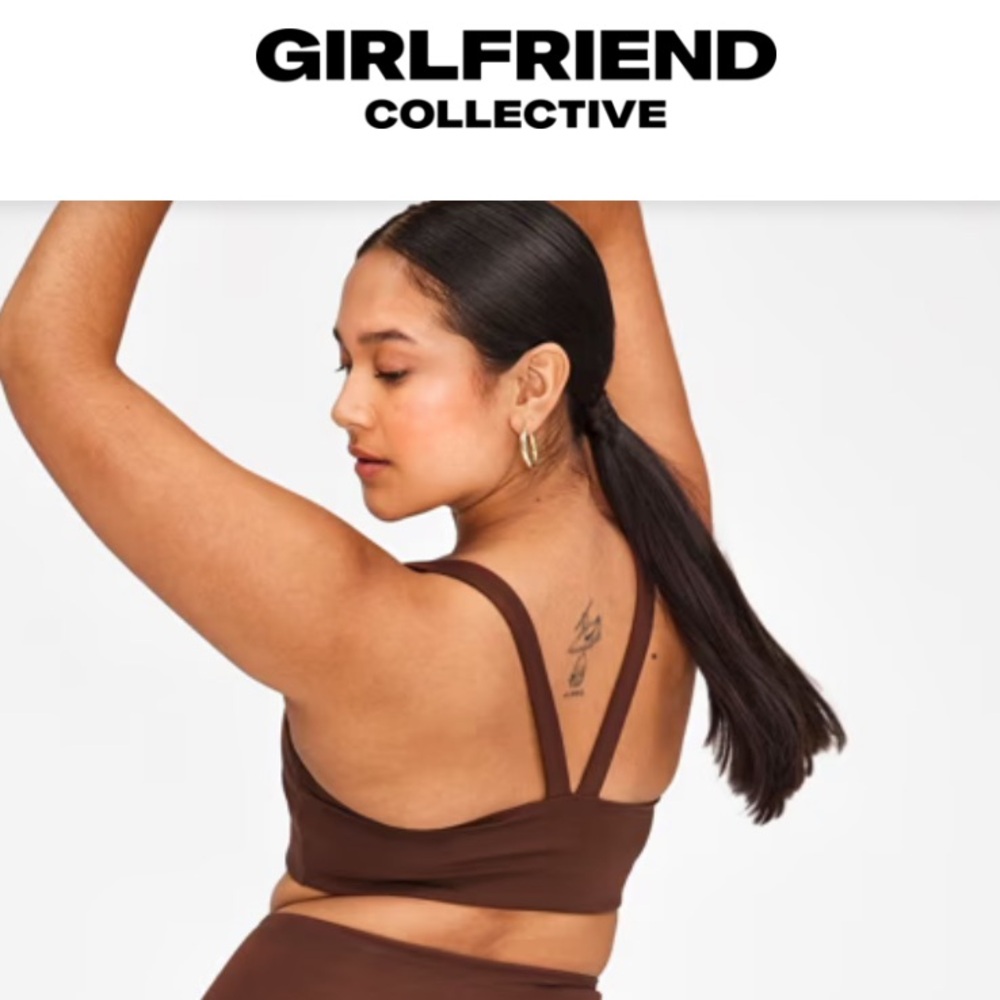 Girlfriend Collective Chocolate Brown Lou Sports Bra with V-Back (Size Medium)